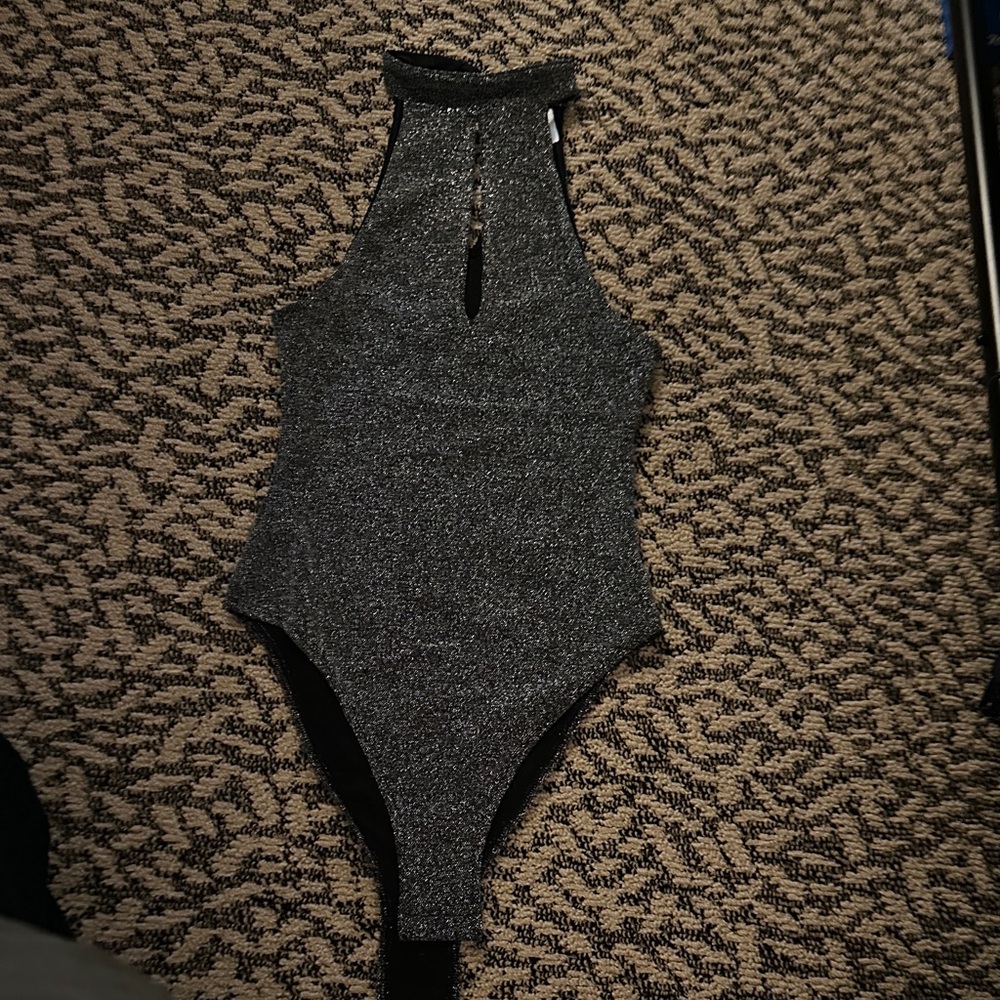 Sparkly Gray women’s one piece w/ Keyhole